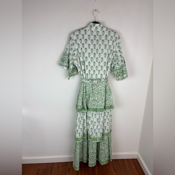 Sue Sartor Ibiza Triple Tier Hostess Maxi Dress Basil/Cardamom Size Large - Picture 10 of 12